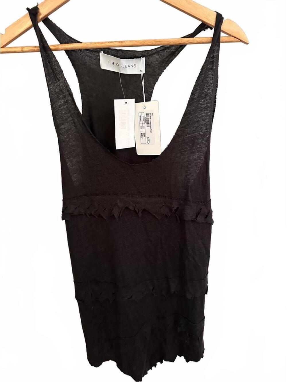 IRO Paris Black Linen Ruffle Hem Tank Top XS NWT